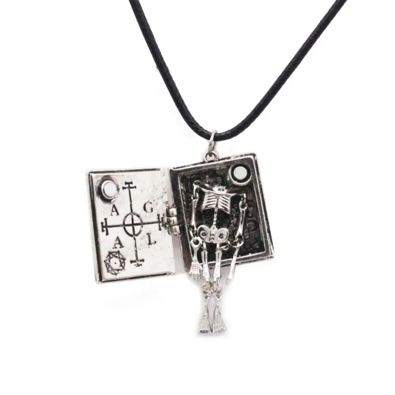Винтажная Серебряная Готическая Волшебная книга скрытый череп кулон сломанный