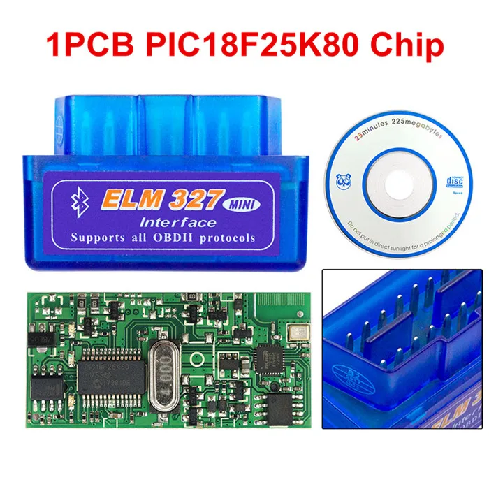 10PCS Single PCB 10 шт./лот OBDII сканера ELM327 1,5 автомобильный диагностический инструмент ELM 327 PIC18F25K80 Bluetooth V1.5 ELM327 OBD2 Bluetooth считыватель кода V1.5 - Цвет: 10PCS Single PCB