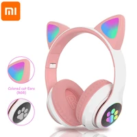 xiaomi 2021 cute cat ears bluetooth wireless headphone with mic can control led stereo music helmet phone headset flash light