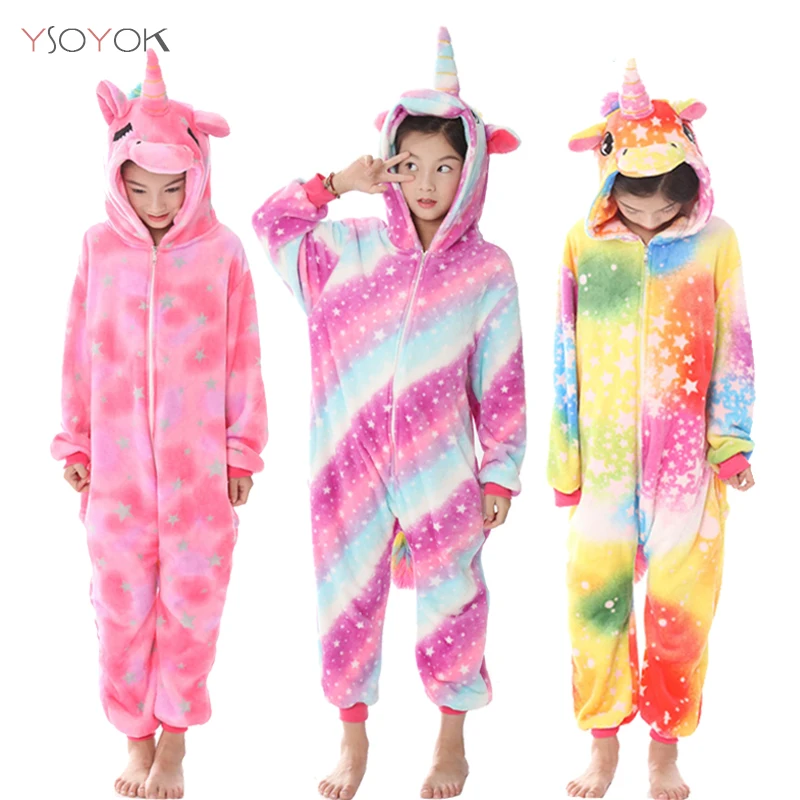 Kigurumi/Детские пижамы для мальчиков и девочек; пижамы с единорогом; фланелевая Детская Пижама; комплект одежды для сна с животными; зимние комбинезоны