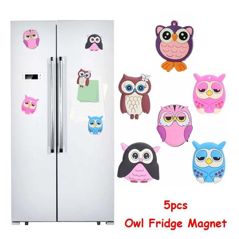 

5Pcs Cartoon Owl Fridge Magnet Message Board Silicone Magnetic Sticker