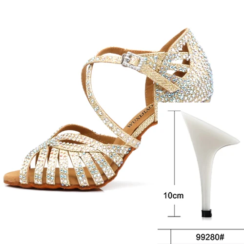 gold heel 10cm WUXIJIAO/туфли для латинских танцев; женские туфли на высоком каблуке; черные Серебристые золотистые блестящие удобные туфли для сальсы; вечерние туфли для сальсы - Цвет: gold heel 10cm