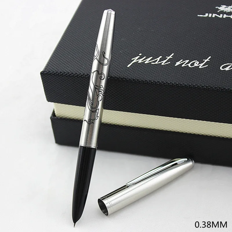 

Jinhao 911 Pure Silver Steel Fountain Pen with 0.38mm Extra Fine Nib Smooth Writing Inking Pens for Christmas Gift