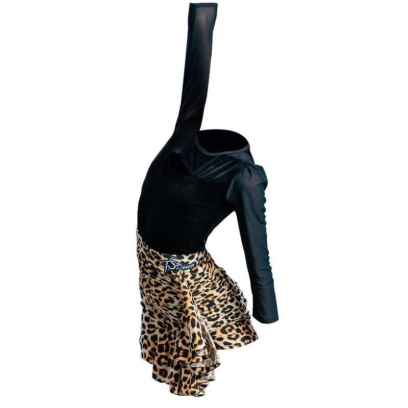 

Children Latin Dance Costumes Girls Velvet Tops Leopard Latin Dance Dress Autumn Samba Practice Clothes Competition Wear BL4914