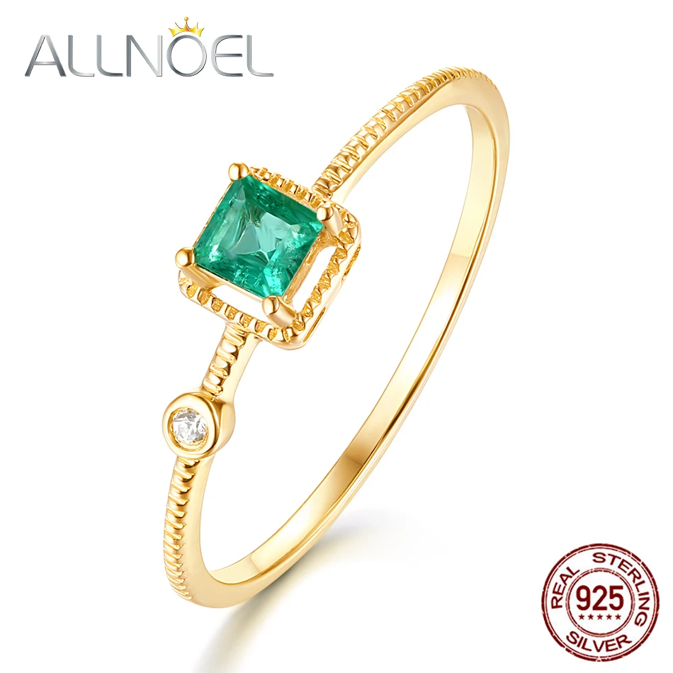 

Женские кольца ALLNOEL из стерлингового серебра 925 пробы с натуральным зеленым нано цирконием и драгоценным камнем, регулируемые свадебные юве...