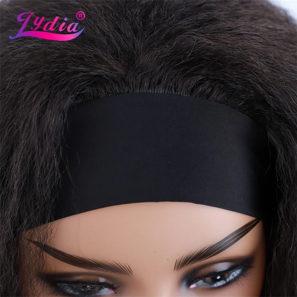 Lydia Long Kinky Straight Headband Synthetic Hair Wigs For African American Women Natural Black 18-22 Inch Kanekalon Afro Wig