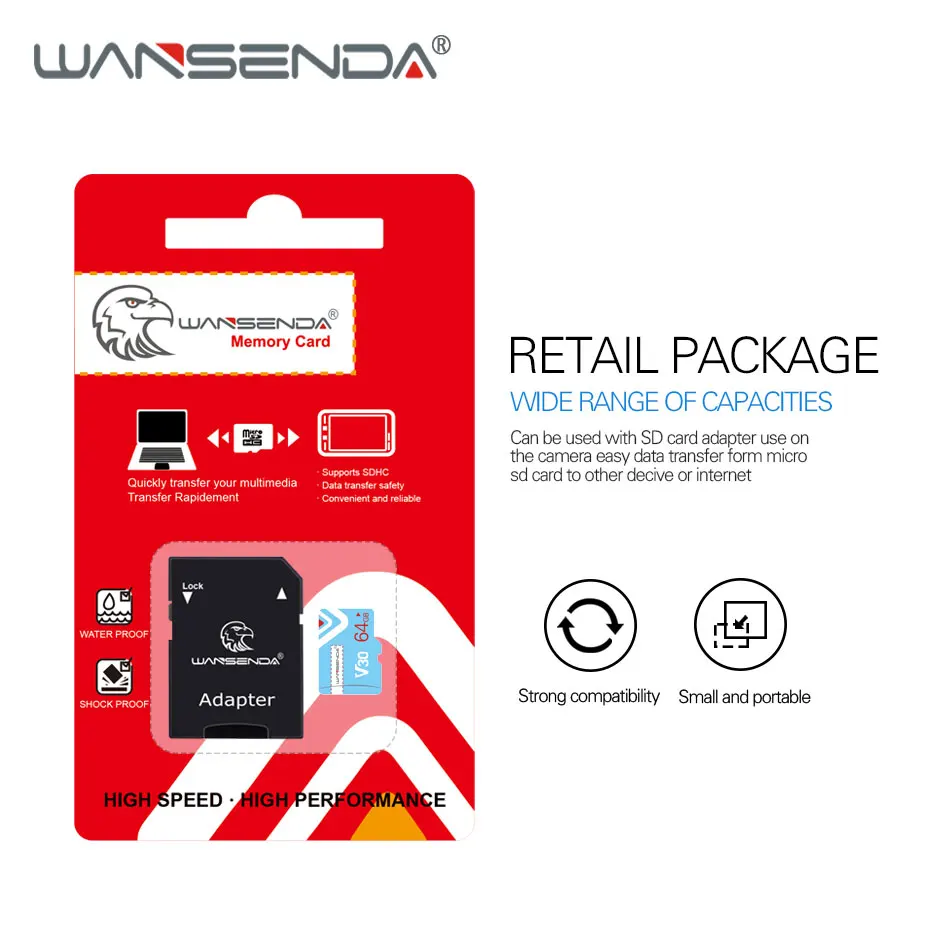 WANSENDA карта памяти 64 ГБ 128 Microsd 32 16 8 класс 10 флеш Micro SD TF для смартфонов/планшетных