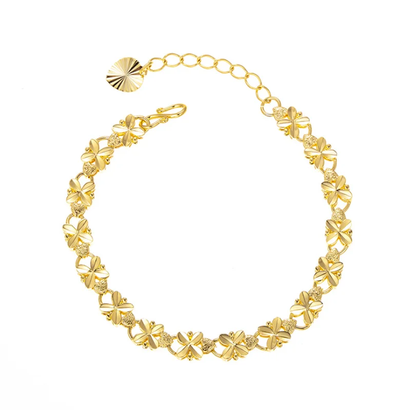 

Fashion 24k Gold Bracelet Carved Pattern Four-Leaf Clover Bracelet for Women'S Wedding Party Jewelry Gifts