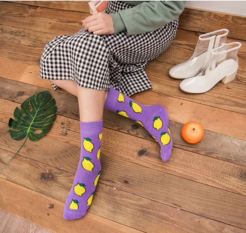 

Women Socks Cotton Cartoon Cute Avocado French Fries Lemon Female Socks Jacquard Trend Harajuku Funny Soft Casual Cotton Socks