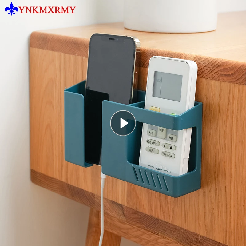 

2in1 Wall-mounted Storage Box Holder Storage Rack Remote Control Pen Holder Stationery Mobile Phone Charging Rack For Home Room