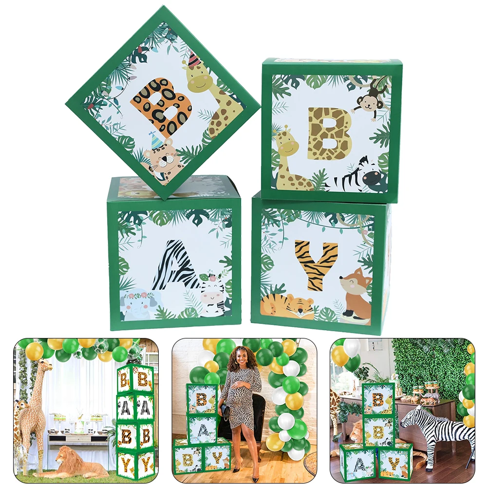 

4pcs Jungle Animal-Box Cartoon Baby Decorative Boxes Baby Shower Party Gift Decorations Safari Party Photo Props Home Decor