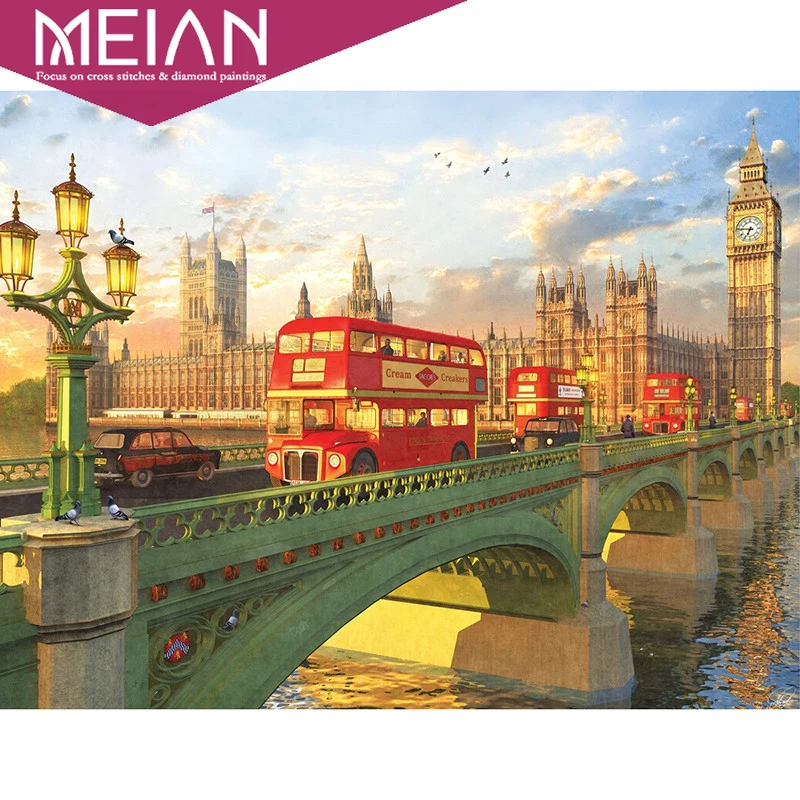 2020 MEIAN мост Полный Круглый DIY Алмазная вышивка пейзаж 5D алмазная живопись горный