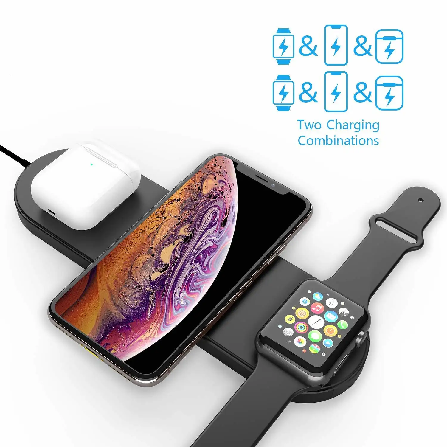 3 в 1 быстрое двойное Беспроводное зарядное устройство для телефона для iPhone 11 Pro XS Max XR X 8 быстрая зарядная док-станция Qi для Apple Watch AirPods 2