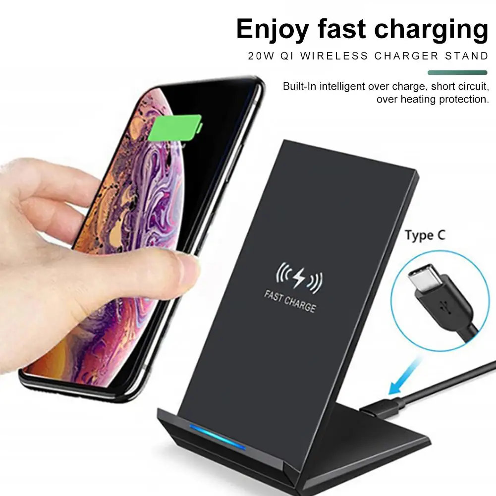 

15W Qi Wireless Charger Stand For iPhone SE X XS MAX XR 11 Pro 8 Samsung S20 S10 S9 USB Type C Fast Charging Dock Station