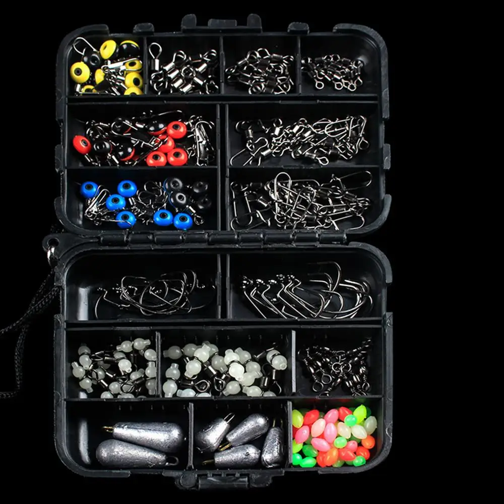 

Fishing Set Tackle Box Angling Tools Decoy 177pcs/Set Black Fishing Accessories Set Swivels Clamp Hooks