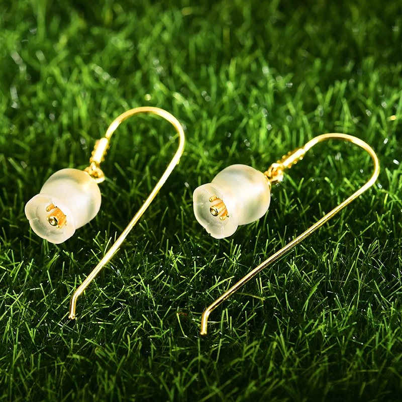 Lotus Fun, настоящее 925 пробы, серебряные серьги с натуральным кристаллом, хорошее ювелирное изделие, 18K золото, свежий колокольчик, Орхидея, висячие серьги для женщин, подарок