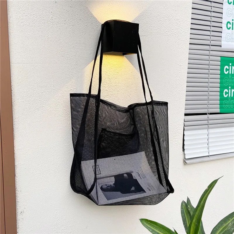 

Summer Beach Bag Women's Handbag Daily Mesh Shopper Totes Net Foldable Fruit Grocery Shoulder Bags Fashion Large Capacity Bolsas