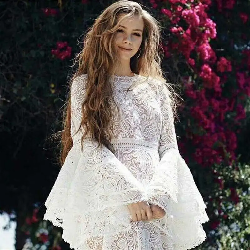 Белое кружевное платье e вечернее для женщин 2020 весна оборки о-Круглый вырез