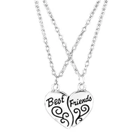hot selling two pieces combination alloy necklace heart shape pendent carved best friend girlfriends gift