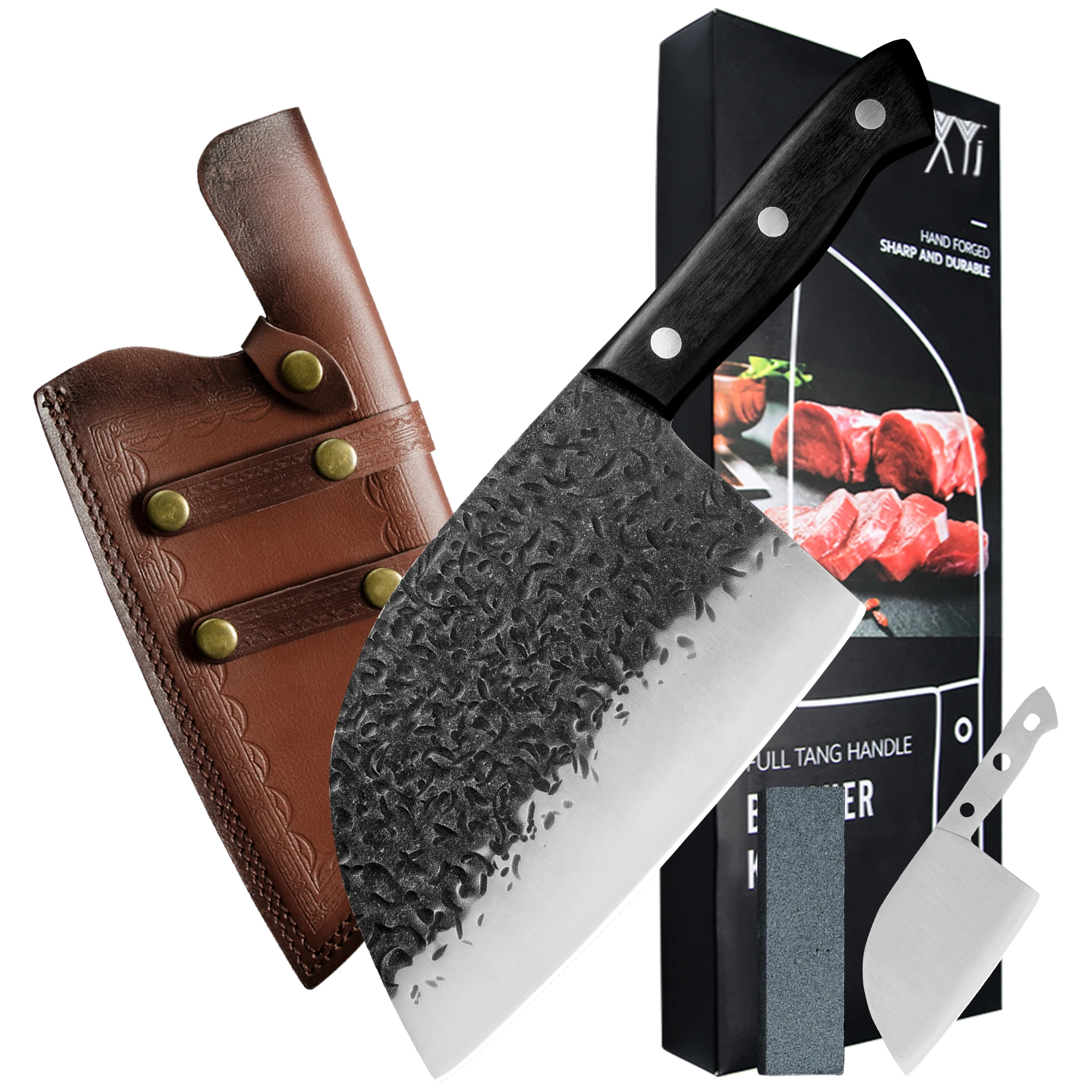 

Профессиональный кухонный нож мясника, 7-дюймовый Нож из высокоуглеродистой стали, нож для измельчения, с бриллиантовым подарочным ножом, с ...