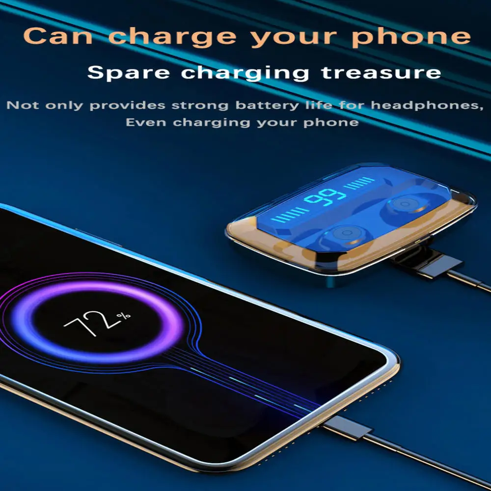 

Bluetooth 5.0 Earbuds Wireless Earphones TWS Stereo Deep Bass in-Ear Headphones LED Digital Display For Smart Phone Waterproof