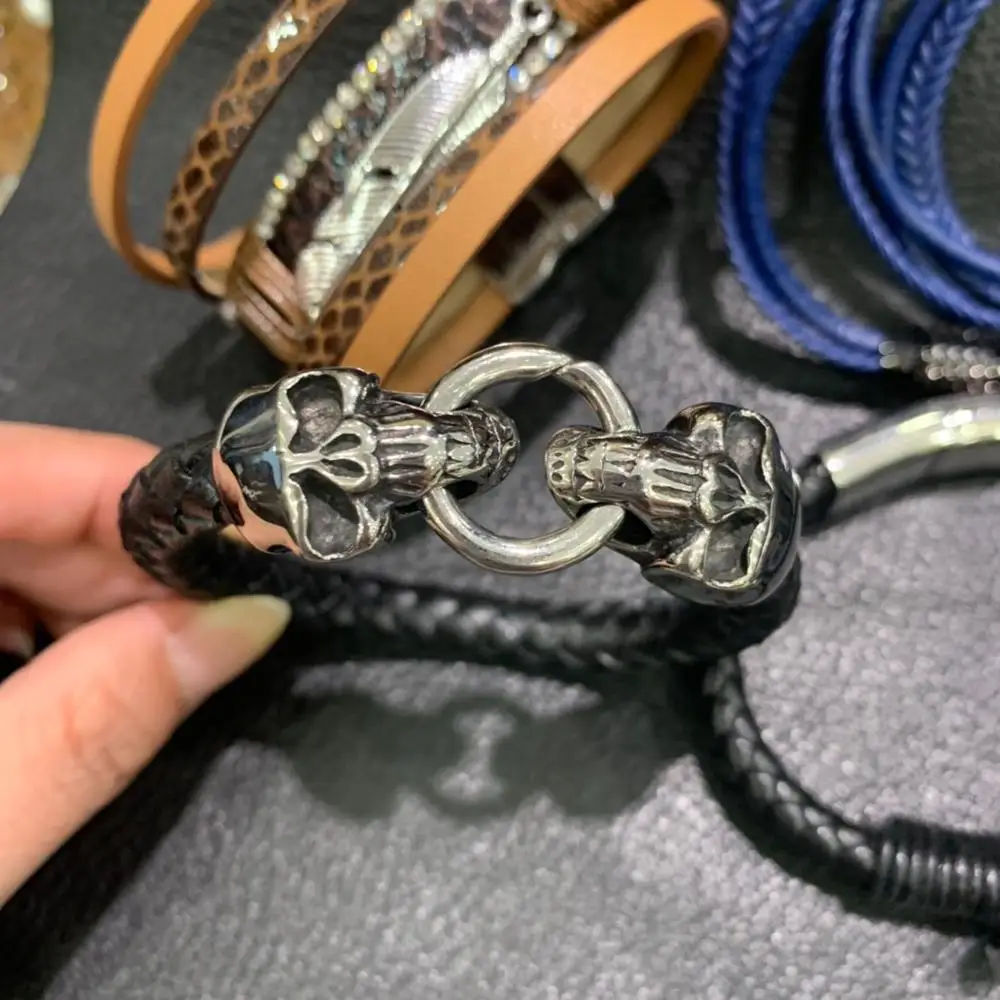 Мужской браслет из искусственной кожи с черепом 6 шт./партия синий черный цвет