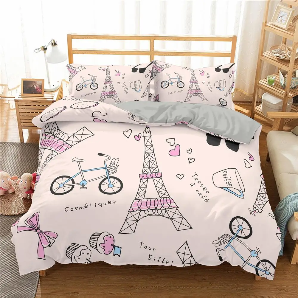 

New Paris Tower Bedding Sets 3d Printing Duvet Cover Pillowcase Queen King Bedclothes Home Textiles Luxury Bedspreads