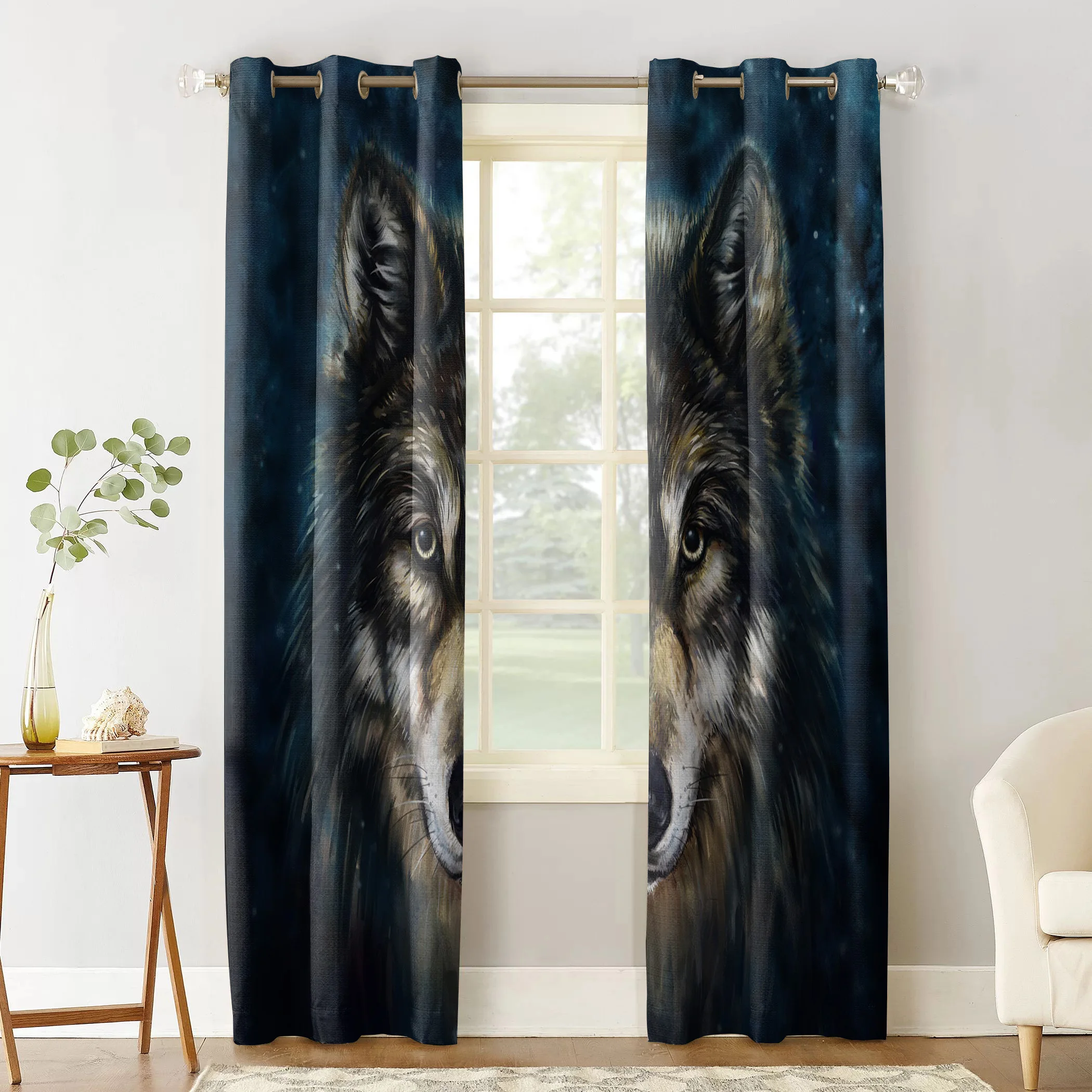 Животные искусство голова Волка плюшевые окна шторы для гостиной мальчиков