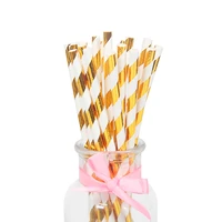 25pcslot gold striped and wave foil design paper straws for birthday wedding party baby shower disposable tableware supplies
