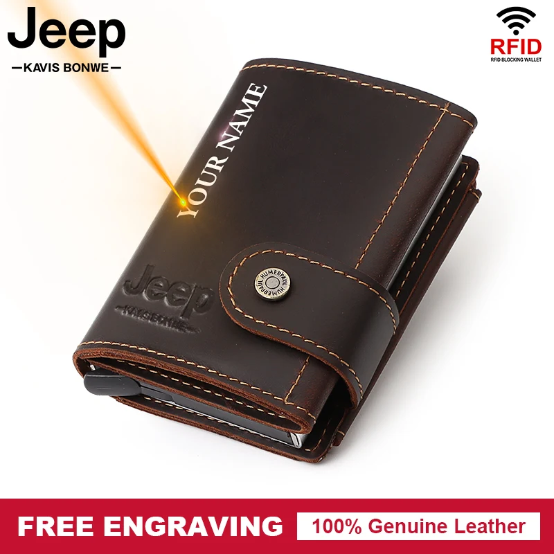 

Engraving RFID Blocking Men's Credit Card Holder Leather Bank Card Wallet with Coin Pocket Walet Case Protection Purse Business
