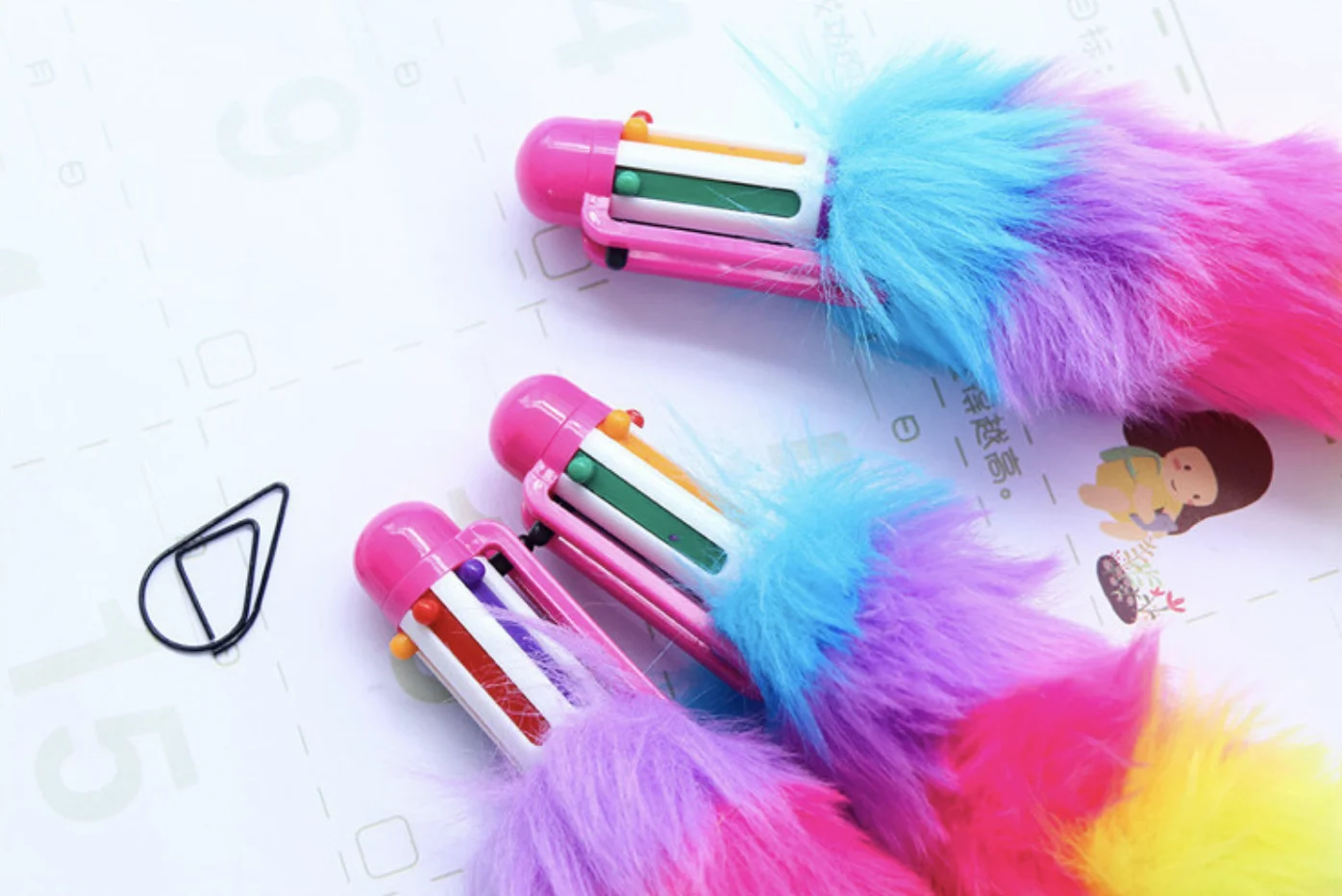 

6 Colors Ballpoint Pen Multicolor School Office Kids Stationery Supplies Kawaii Plush Writing Pen for Girls
