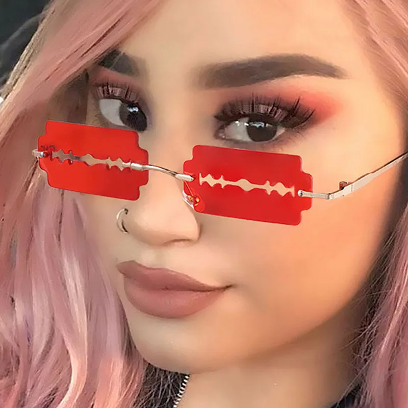 

Unique Rimless Blade Hollow Sunglasses For Women New Fashion Brand Candy Color Sun Glasses Men Vintage Square Hip Hop Shades