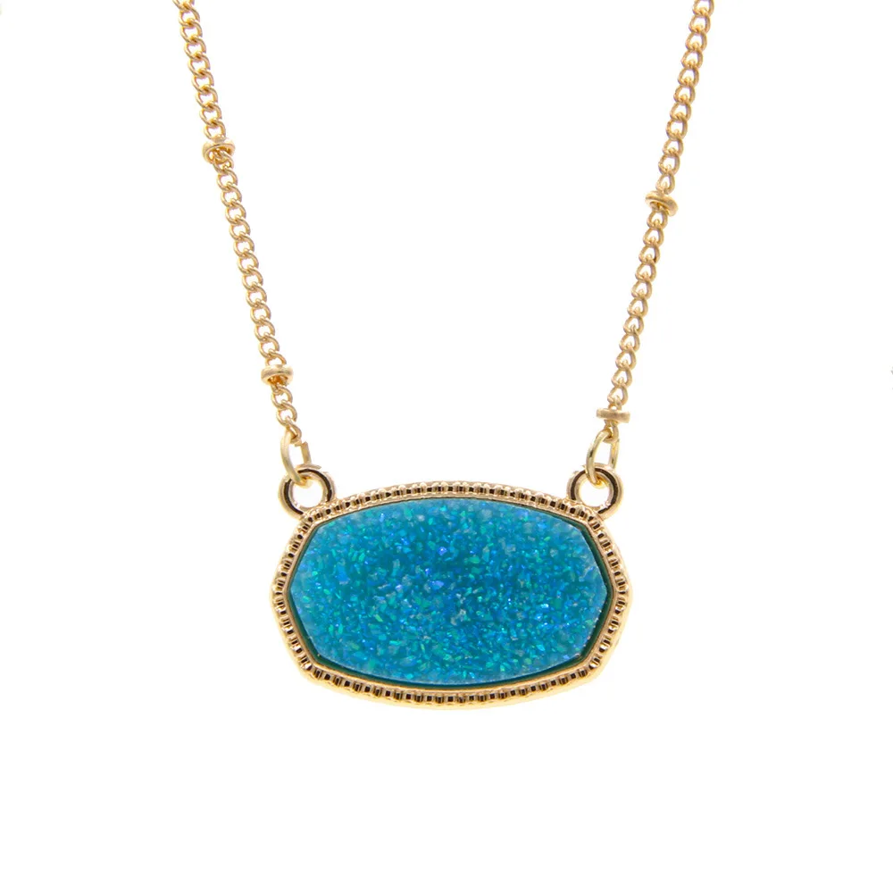 Овальный Кулон из смолы Druzy Drusy с шестигранной подвеской колье золотистого цвета