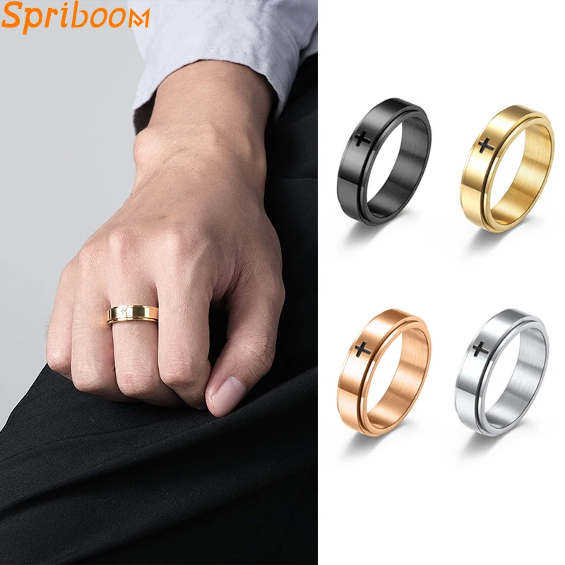 

2 Layers Cross Spinner Rings for Men Women Stainless Steel Jesus Crossing Ring Rotatable Anti Fidget Pressure Anxiety Jewellry