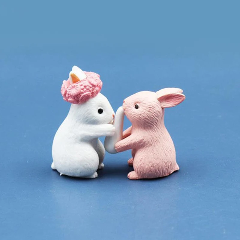 Миниатюрные миниатюры из ПВХ с микро кроликами модель для украшения дома и сада
