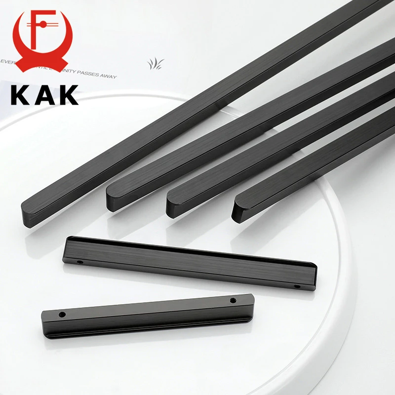Фото KAK American Style Black Cabinet Handles Aluminum Alloy Kitchen Cupboard Pulls Drawer Knobs Long Furniture Handle Hardware №4