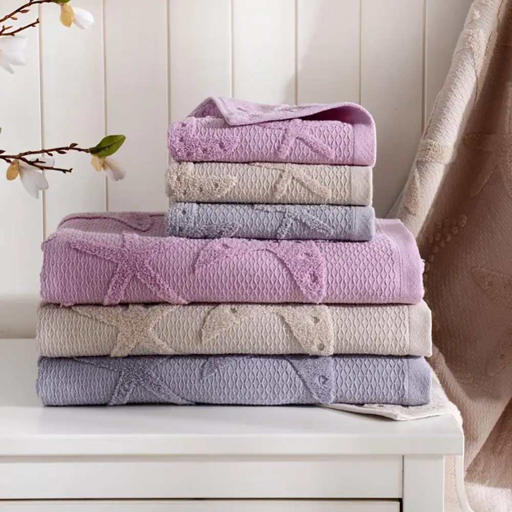 

Fashion Three-dimensional Embossed Jacquard Fabric Towel 3D Leaf Starfish Cotton Bath Towel Hand Dry Cleaning Cloth