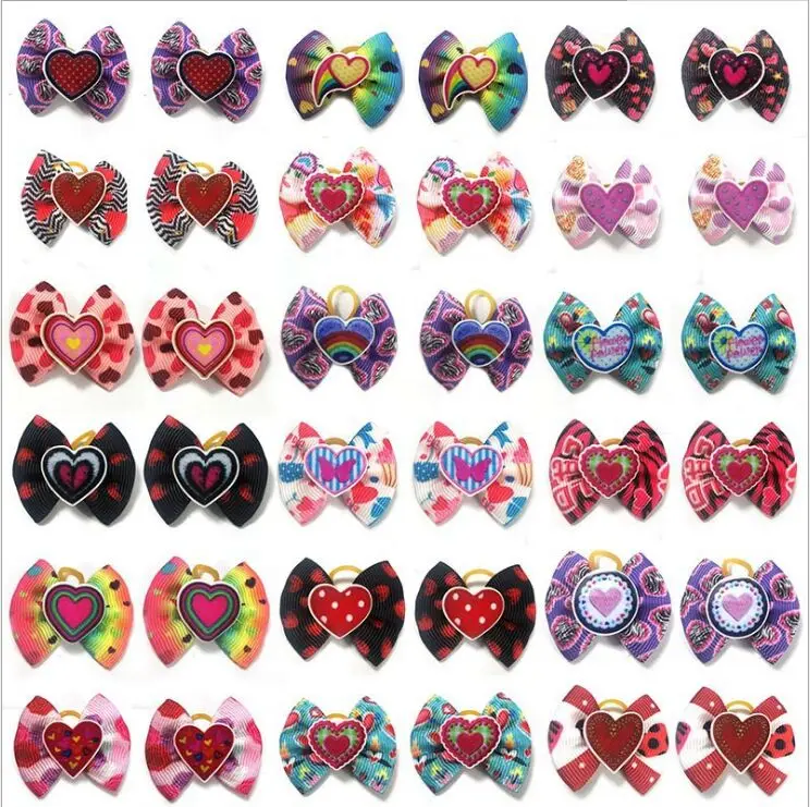 

50pic/set Pet Valentine's Day Head Flower Teddy Yorkshire Love Bow Band Head Flower Accessories Color Random Send