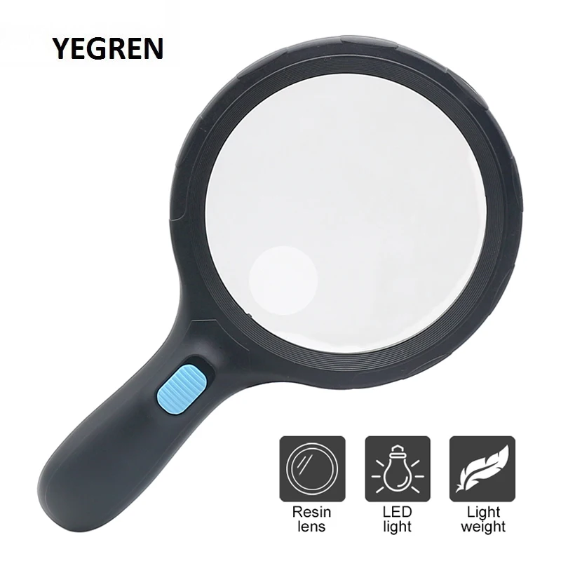 

90mm 120mm 138mm Extra Large Lens Handheld Magnifier Illuminated Magnifying Glass with 10 12 LED Light Reading Magnifying Glass