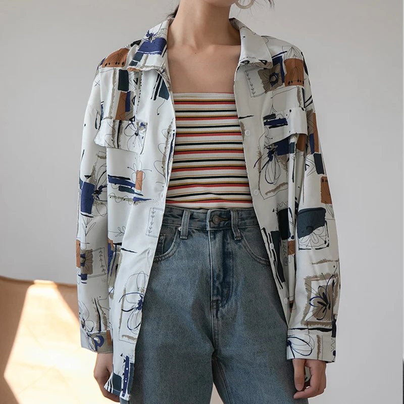 Элегантные женские блузки большого размера BGTEEVER с принтом граффити корейские