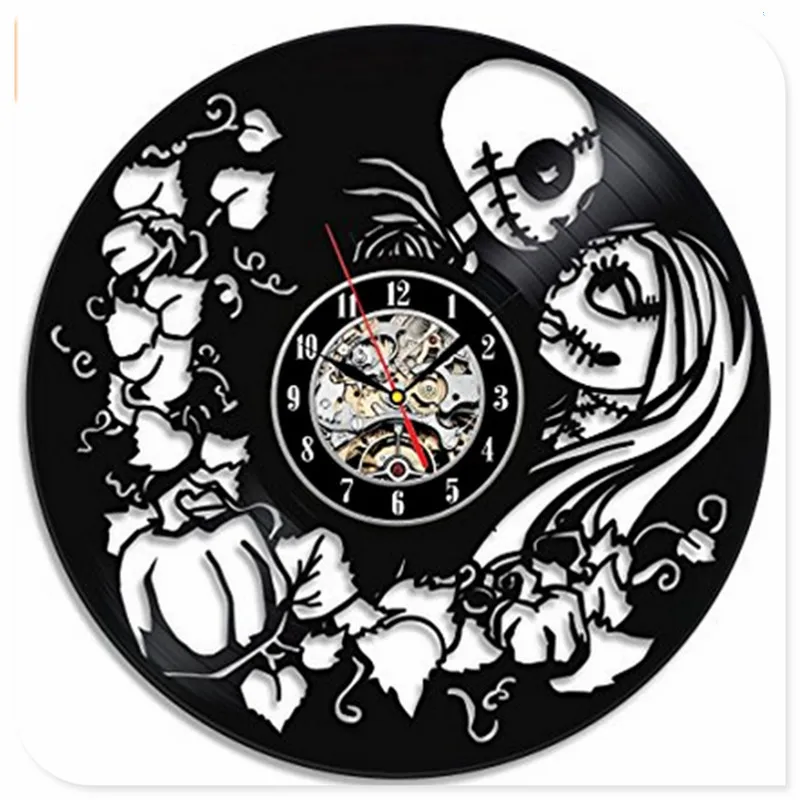 Хэллоуин Skellington черный виниловый CD 3D настенные часы Ночная кобыла перед рождественские украшения для поделок для дома - Цвет: 16