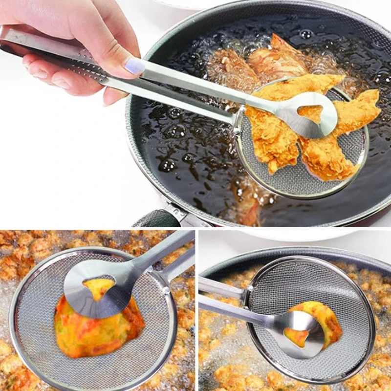 

Buffet Food Serving Tong Snack Fryer Strainer Kitchen Stainless Steel Mesh Frying Food Tong Clip Oil Colander Kitchen Gadgets