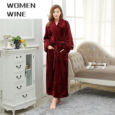 Women Wine Женский удлиненный мягкий как шелк фланелевый банный халат Femme зимний теплый халат для невесты кимоно халат для подружки невесты свадебные халаты - Цвет: Women Wine
