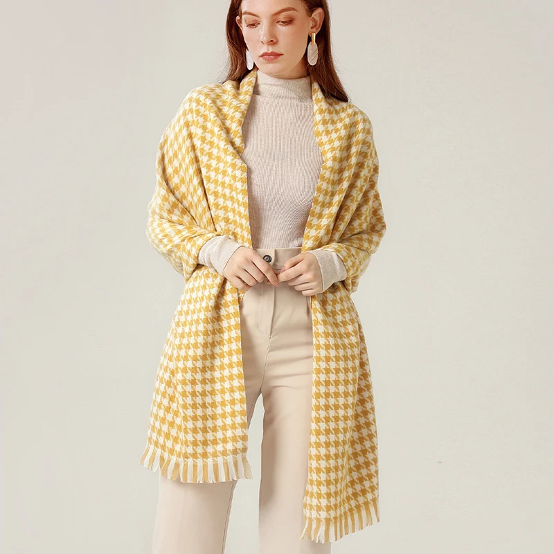 Зимний модный клетчатый шарф женские роскошные кашемировые шали с кисточками