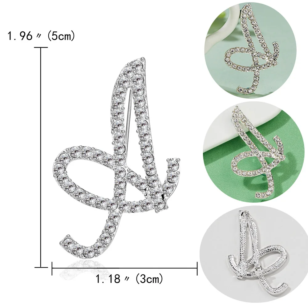 

26 Letters A-Z Initial Name Clear Crystal Rhinestone Brooch Pins for Women Men Sweater Scarf Suit Charm Lapel Pin Jewelry Gifts