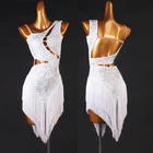 Для профессиональных латинских танцев конкуренции сексуальное платье с низким вырезом на спине, платье со стразами для самбы латыни платье с бахромой платье для танцев Одежда для сцены DQS6480