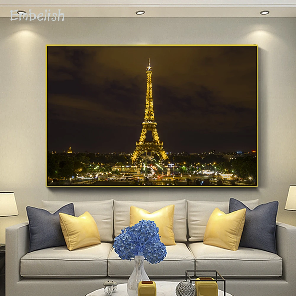 

1 Pieces Effei Tower Night Landscape Wall Art Pictures For Living Room Building Posters Modern Home Decor HD Canvas Paintings