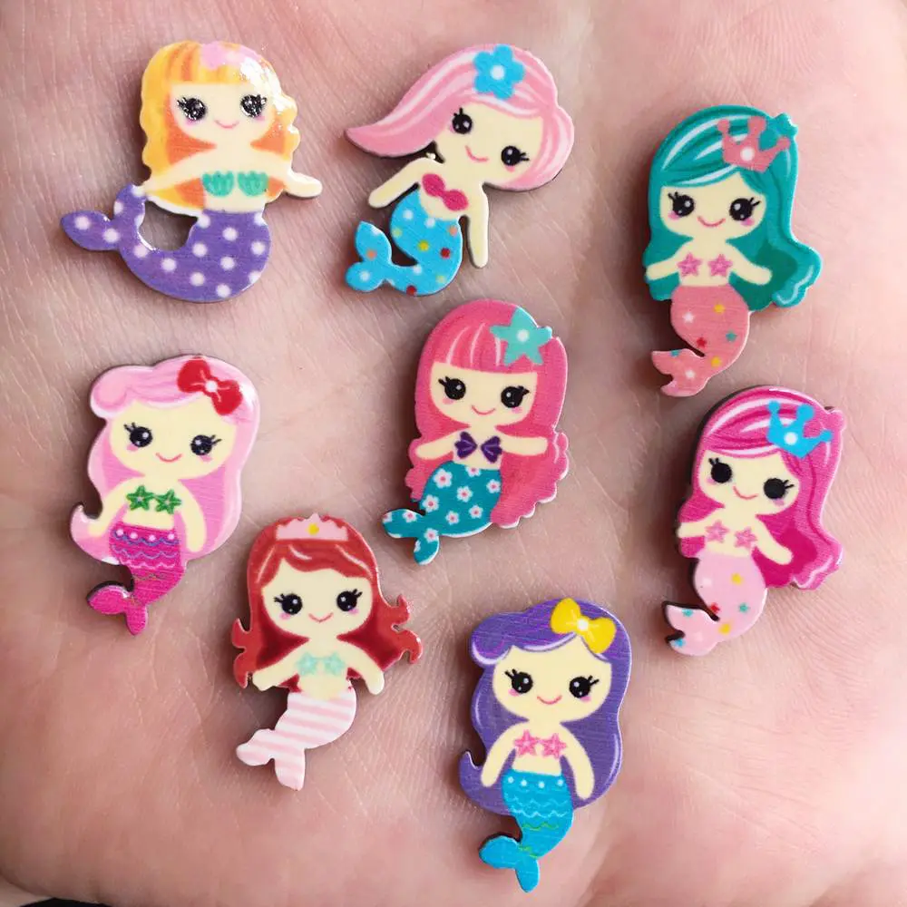 Милые разноцветные акриловые листы русалки с плоской спинкой миниатюрный узор