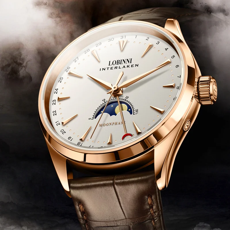 LOBINNI швейцарские мужские часы люксовый бренд Moon Phase авто механические Сапфировая