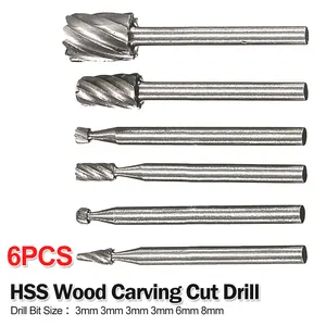 Набор сверл из быстрорежущей стали, 6 шт., режущий шлифовальный станок, вращающийся инструмент, фреза для деревообработкипластика, 3 мм, 3 мм, 3 мм, 6 мм, 8 мм